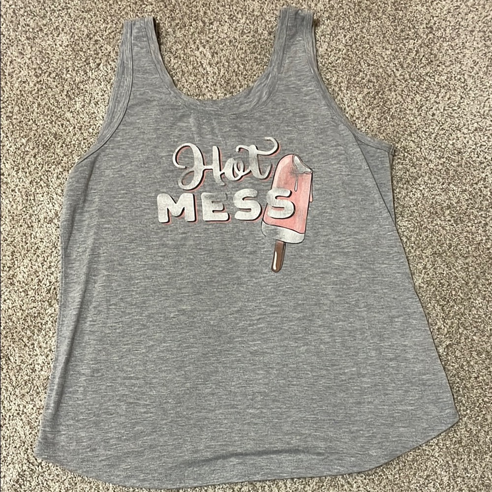 Gray Sleeveless Top with Graphic Print